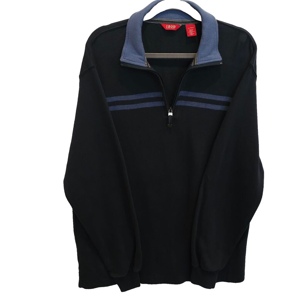 IZOD Navy Men's XL 1/4 Zip Pullover Sweater Striped Skater Retro Quarter Zip